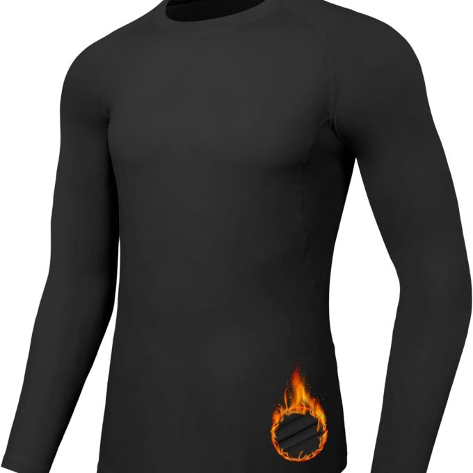 Men’s Thermal Compression Shirts Long Sleeve Athletic Base Layer Top Fleece Lined Cold Weather Undershirt for Workout