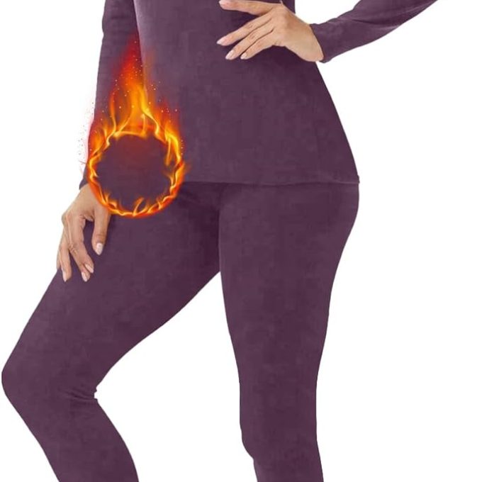 Womens Mock Neck Thermal Underwear Winter Long Johns with Fleece Lined Long Sleeves Base Layer Set Top Bottom