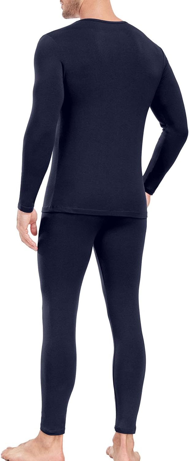Men's Cotton Long Johns Thermal Underwear Set Base Layer Lightweight Long Sleeve Top and Bottom - Image 2