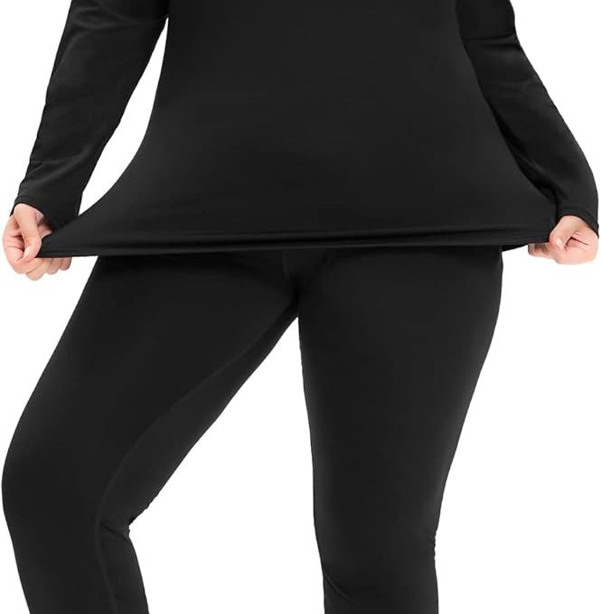 Plus Size Thermal Underwear for Women Long Johns Fleece Lined Base Layer Top and Bottom Sets