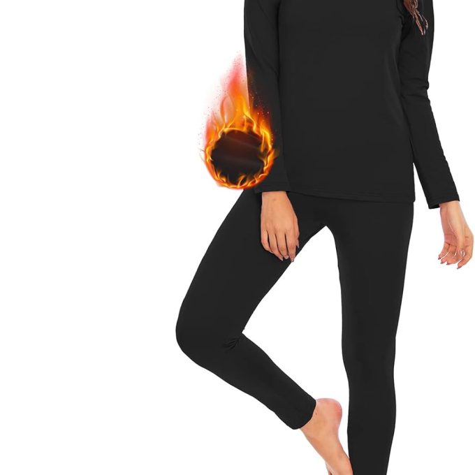 Womens Thermal Underwear Set - Long Johns for Base Layer Women with Fleece Lined for Winter-Warm Loungewear
