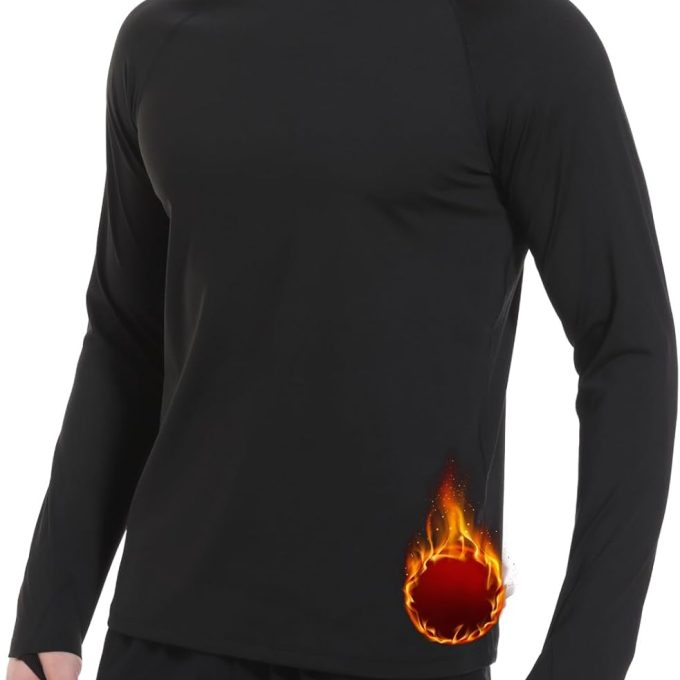 Men's Fleece Lined Thermal Shirts Midweight Crew/Mock Neck Base Layer Long Sleeve Top Cold Weather Workout