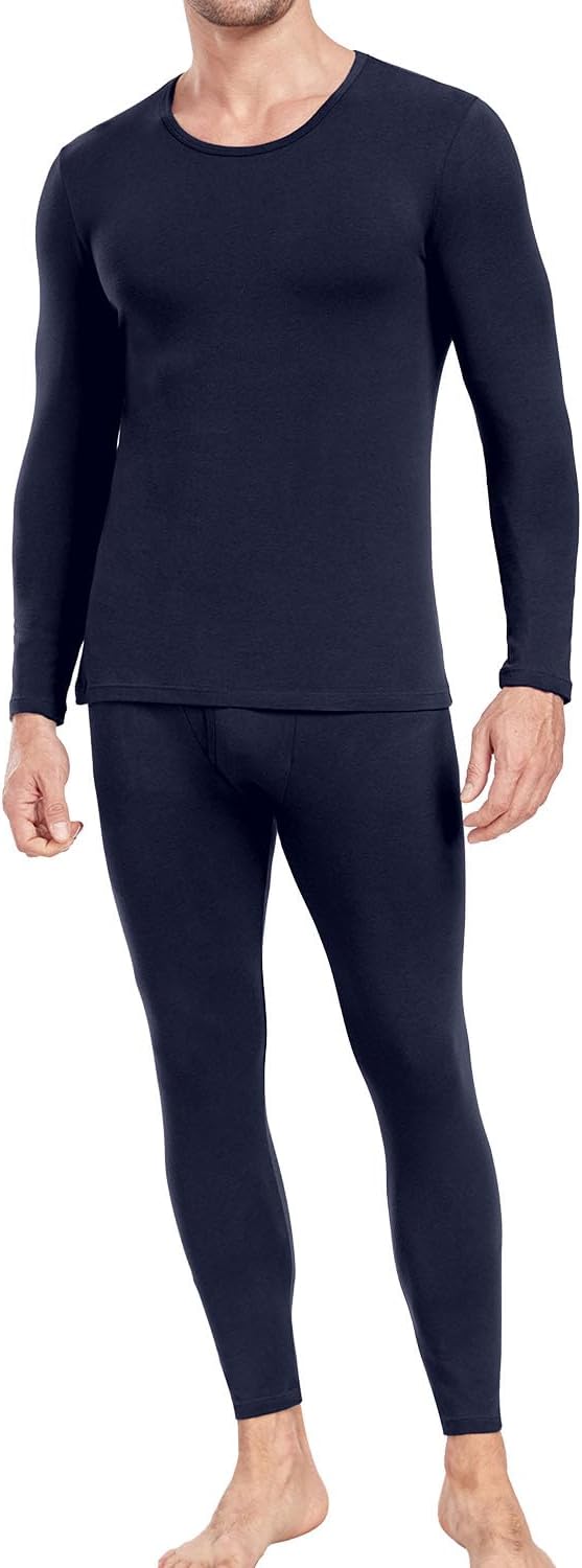 Men's Cotton Long Johns Thermal Underwear Set Base Layer Lightweight Long Sleeve Top and Bottom