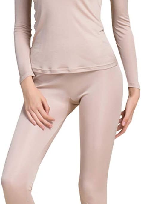 Womens Silk Long Underwear Mulberry-silk Long Johns Thermal Underwear Sets Cold Weather Base Layer
