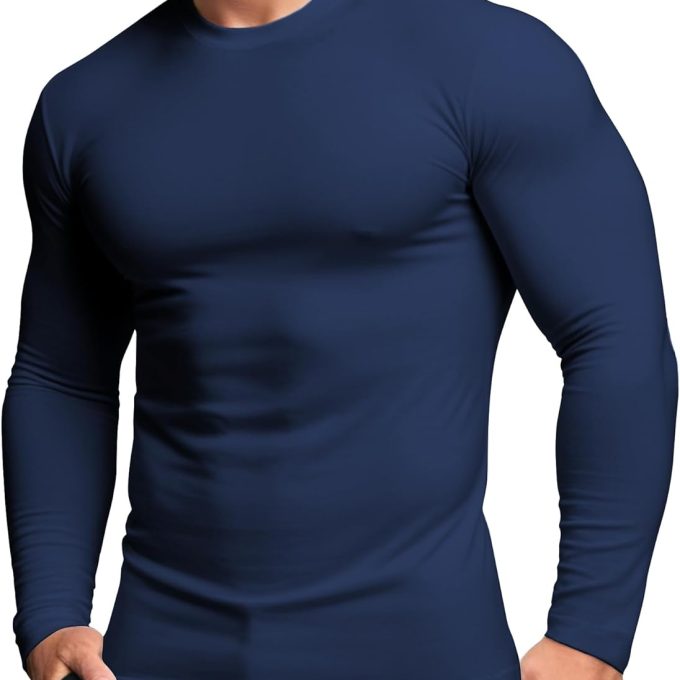 Men's Sport Undershirt, Athletic Thermal Base Layer, Crewneck Long Sleeve Top Slim Fitted Workout Tshirt