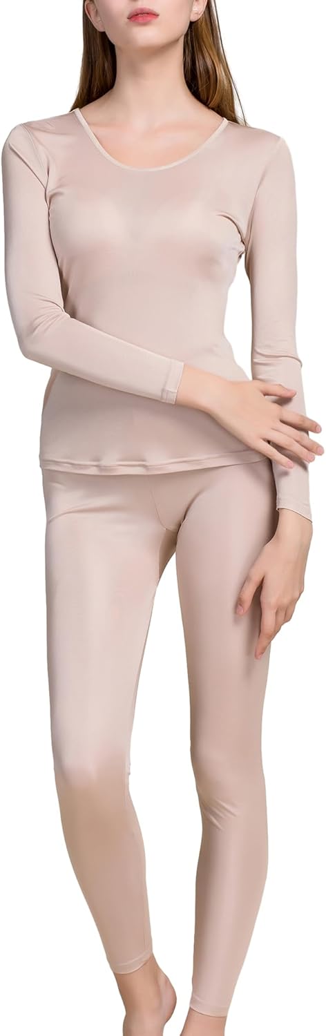 Womens Silk Long Underwear Mulberry-silk Long Johns Thermal Underwear Sets Cold Weather Base Layer - Image 2