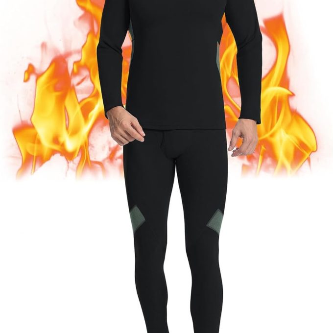 Mens Thermal Underwear Set：Fleece Lined Long Johns for Men Thermal Shirts and Pants Base Layer Cold Weather Thermals