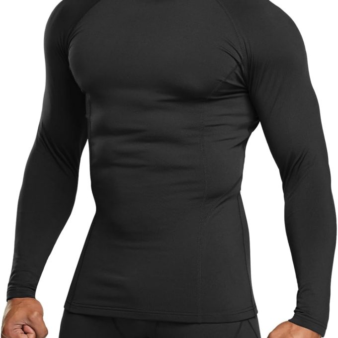 Men's Thermal Long Sleeve Compression Shirts, Mock/Turtleneck Winter Sports Running Base Layer Top