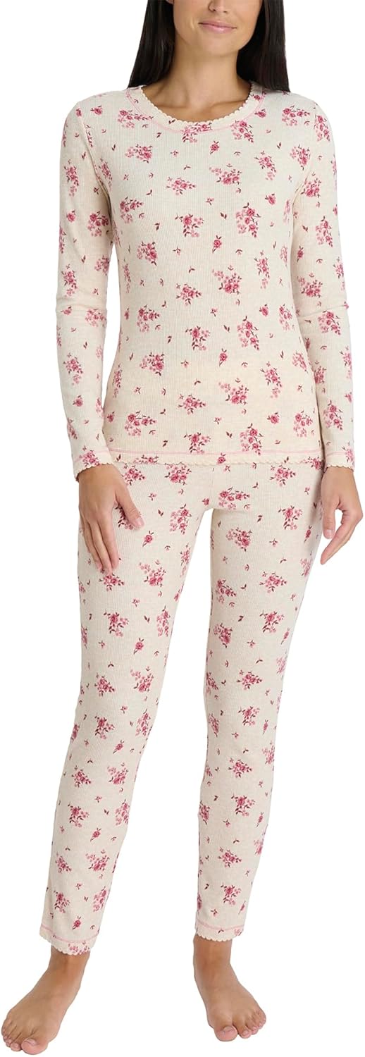 Women's Thermal Underwear Set- Soft Brushed Waffle Base Layer Long Sleeve Shirt and Legging Set