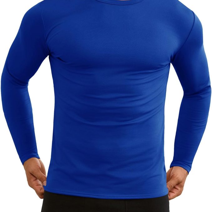Thermal Underwear for Men High Stretch Fleece Lined Long Sleeve Crewneck Thermal Shirts Base Layer Top Men Cold Weather