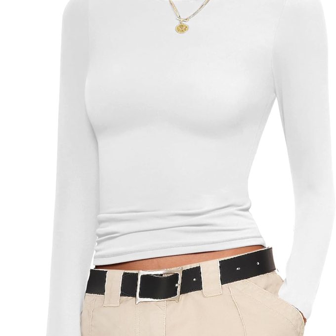 Womens Long Sleeve Shirts Fitted Tops Stretchy Base Layer Basic Tight Thermal Undershirt XS-XXL