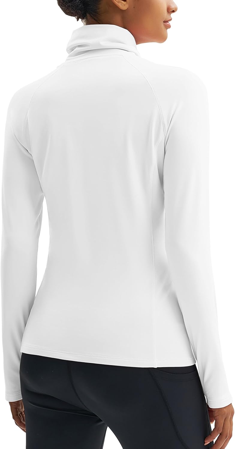 Women's Thermal Shirts Mock Turtleneck Long Sleeve Undershirt Fleece Base Layer Top with Thumb Holes - Image 2