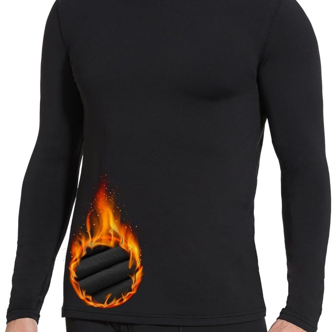 Men's Long Sleeve Thermal Underwear Fleece Lined Base Layer Cold Weather Tops Long John Shirts for Men