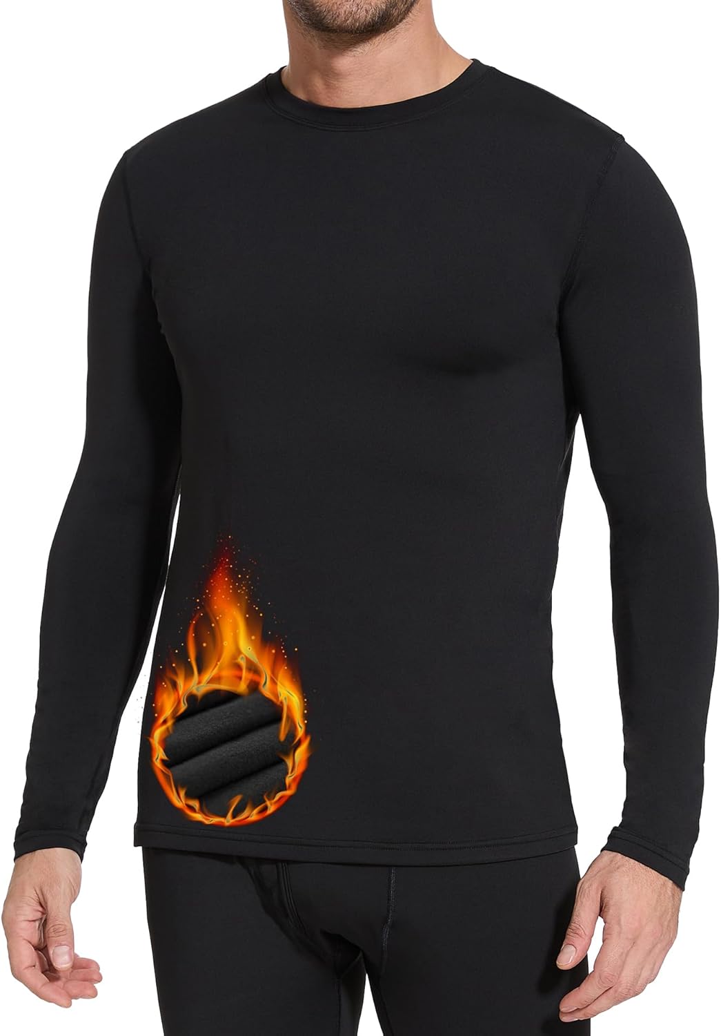 Men's Long Sleeve Thermal Underwear Fleece Lined Base Layer Cold Weather Tops Long John Shirts for Men