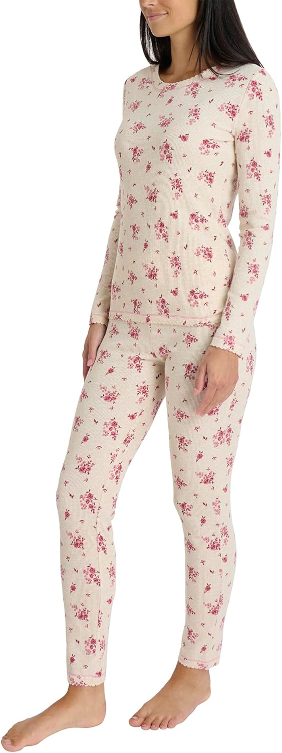 Women's Thermal Underwear Set- Soft Brushed Waffle Base Layer Long Sleeve Shirt and Legging Set - Image 2