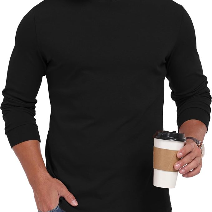 Men's Mock Turtleneck Long Sleeve Shirt Cotton Basic Thermal Undershirt Lightweight Pullover