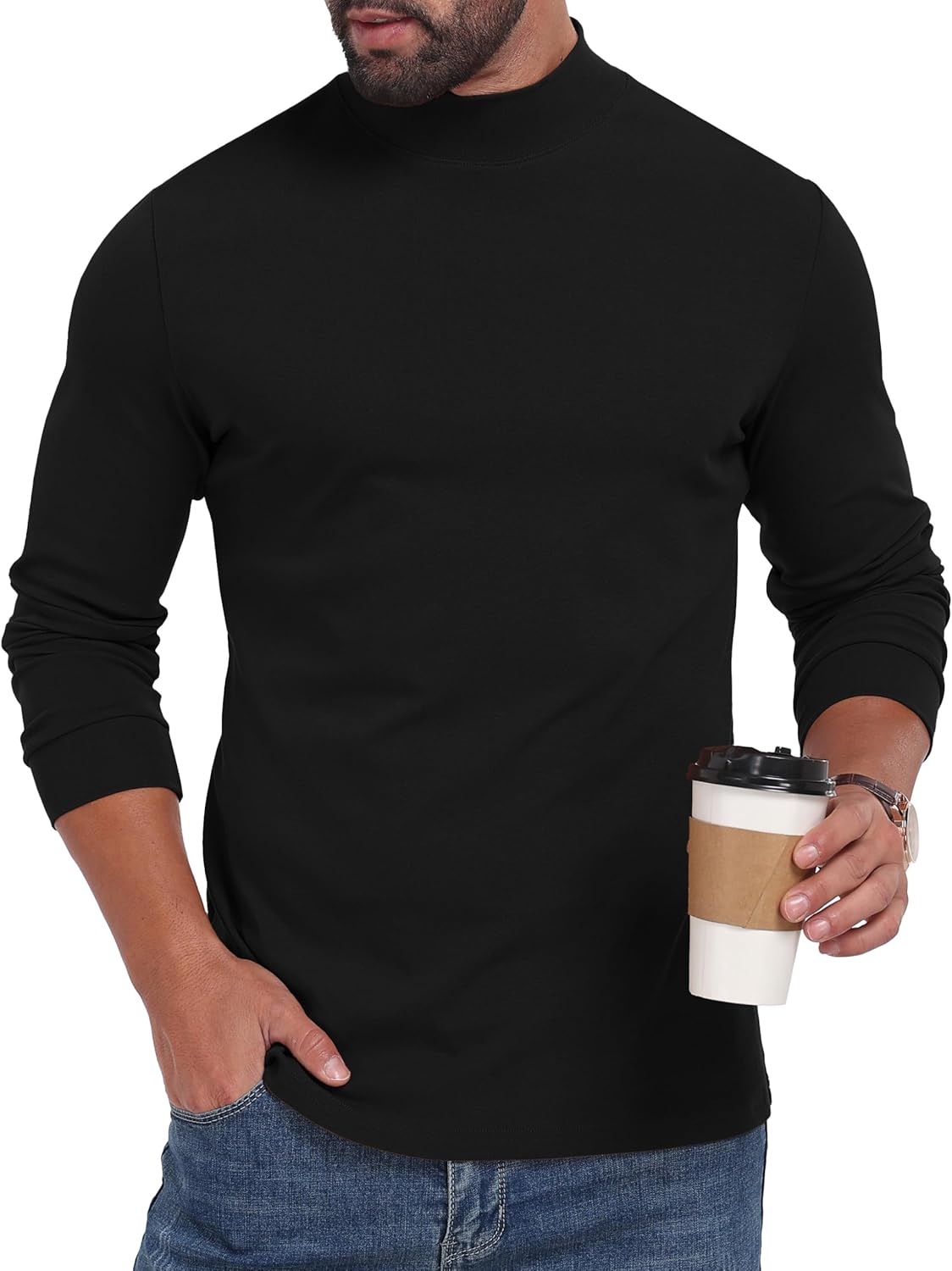 Men's Mock Turtleneck Long Sleeve Shirt Cotton Basic Thermal Undershirt Lightweight Pullover