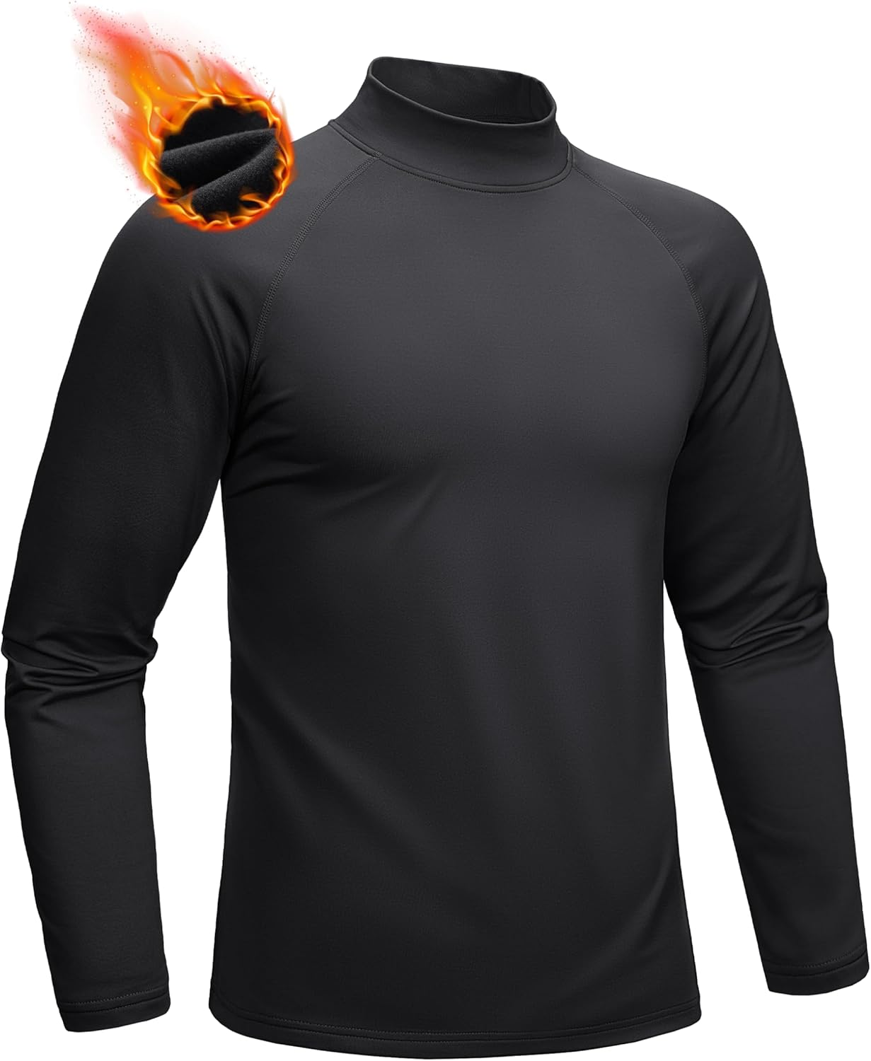 Men's Thermal Shirt Mock Turtle Neck, Fleece Lined Long Sleeve Undershirts, Athletic Warm Base Layer Winter Top