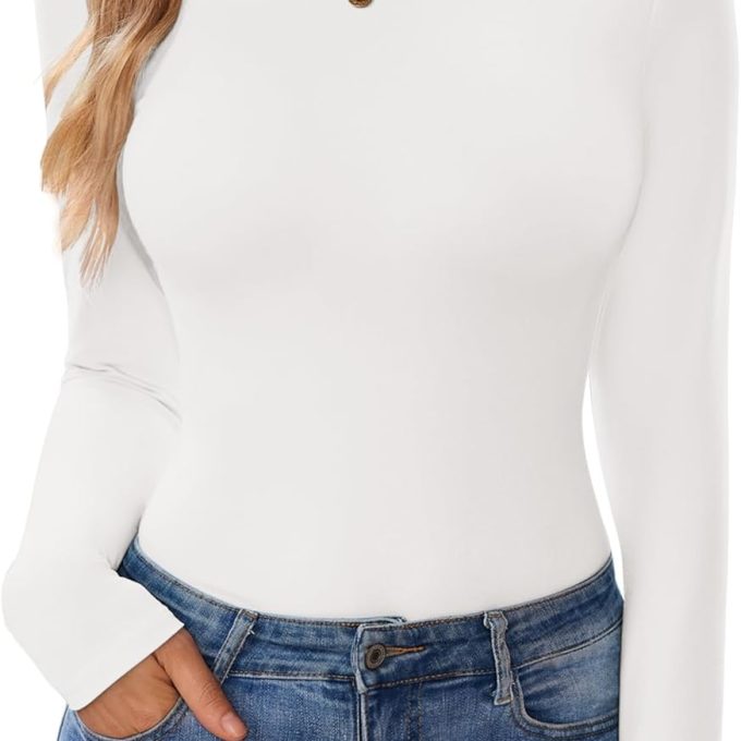 Turtleneck Shirt Women Long Sleeve Mock Neck Slim Fit Tops Thermal Base Layer Soft Lightweight Stretch Undershirts