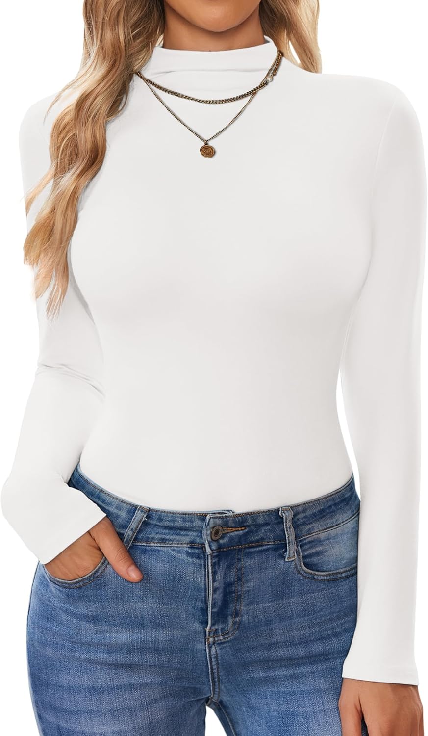 Turtleneck Shirt Women Long Sleeve Mock Neck Slim Fit Tops Thermal Base Layer Soft Lightweight Stretch Undershirts