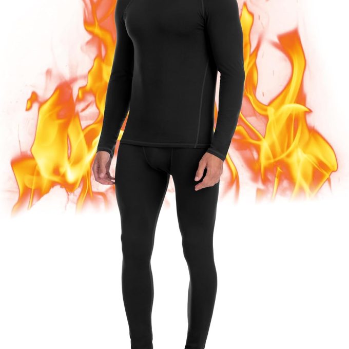 Mens Thermal Underwear Set - Fleece Lined Long Johns Thermals Top and Bottom Base Layer for Cold Weather Winter Ski