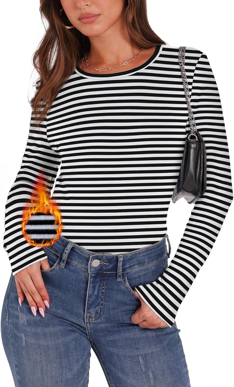 Long Sleeve Thermal Shirt for Women Light Fleece Tops Fall 2025 Crew Neck Casual Basic T-Shirts - Image 2