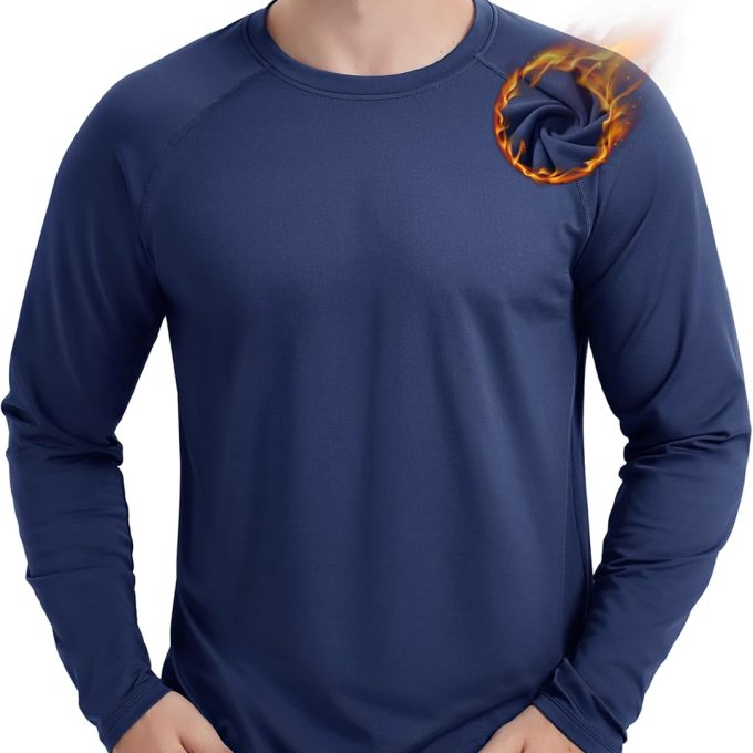 Men's Thermal Shirt Long Sleeve Fleece Lined Base Layer Lightweight Athletic Undershirt Winter Tops Workout