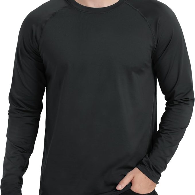 Mens Thermal Long Sleeve Shirts Base Layer Midweight Fleece Lined Undershirt Warm Athletic Workout Tops