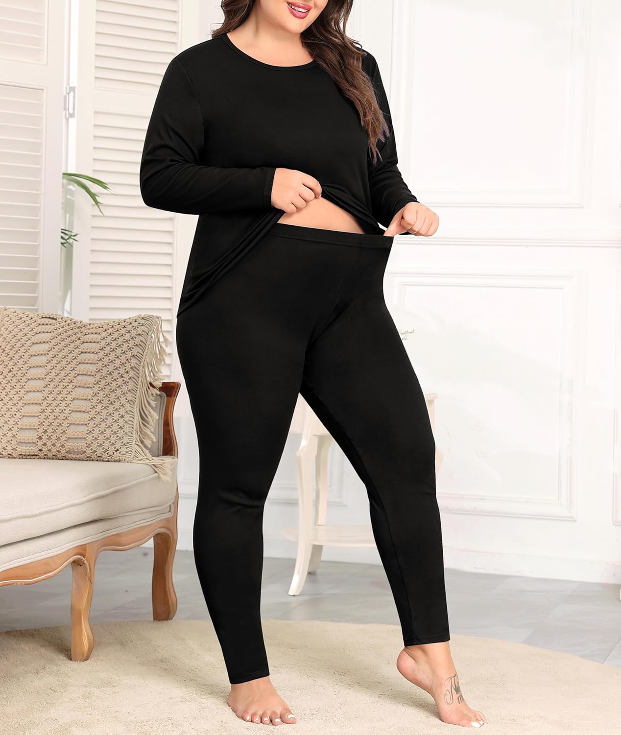 Plus Size Thermal Underwear Sets for Women Long Johns Base Layer Set 2 Pcs Underwear Top & Bottom Pajama Set - Image 2