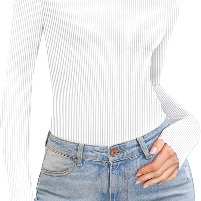 Thermal Turtleneck Shirt Women Ribbed Long Sleeve Mock Neck Tops Slim Fit Lettuce Trim Base Layer