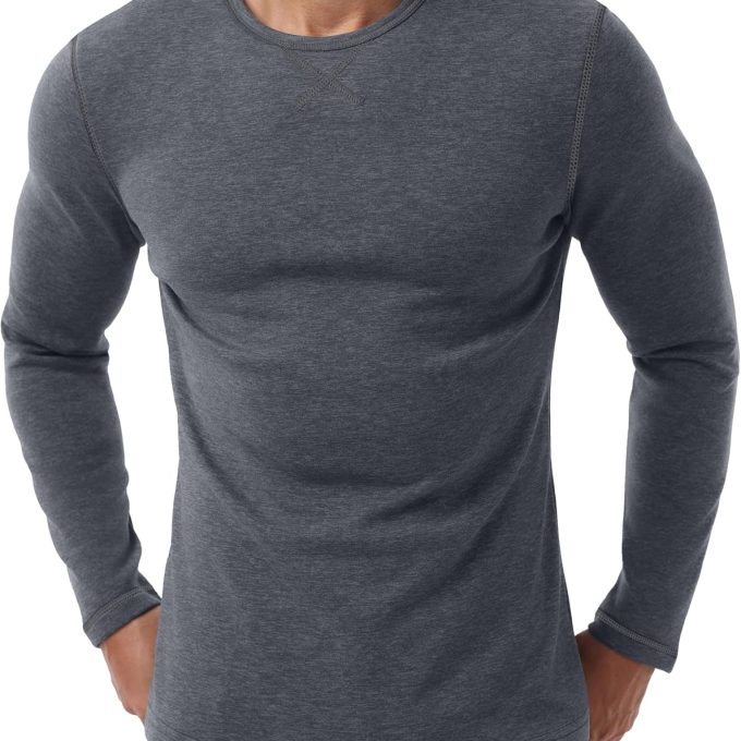 Mens Thermal Underwear Long Sleeve Shirts Wool Base Layer Crewneck Top