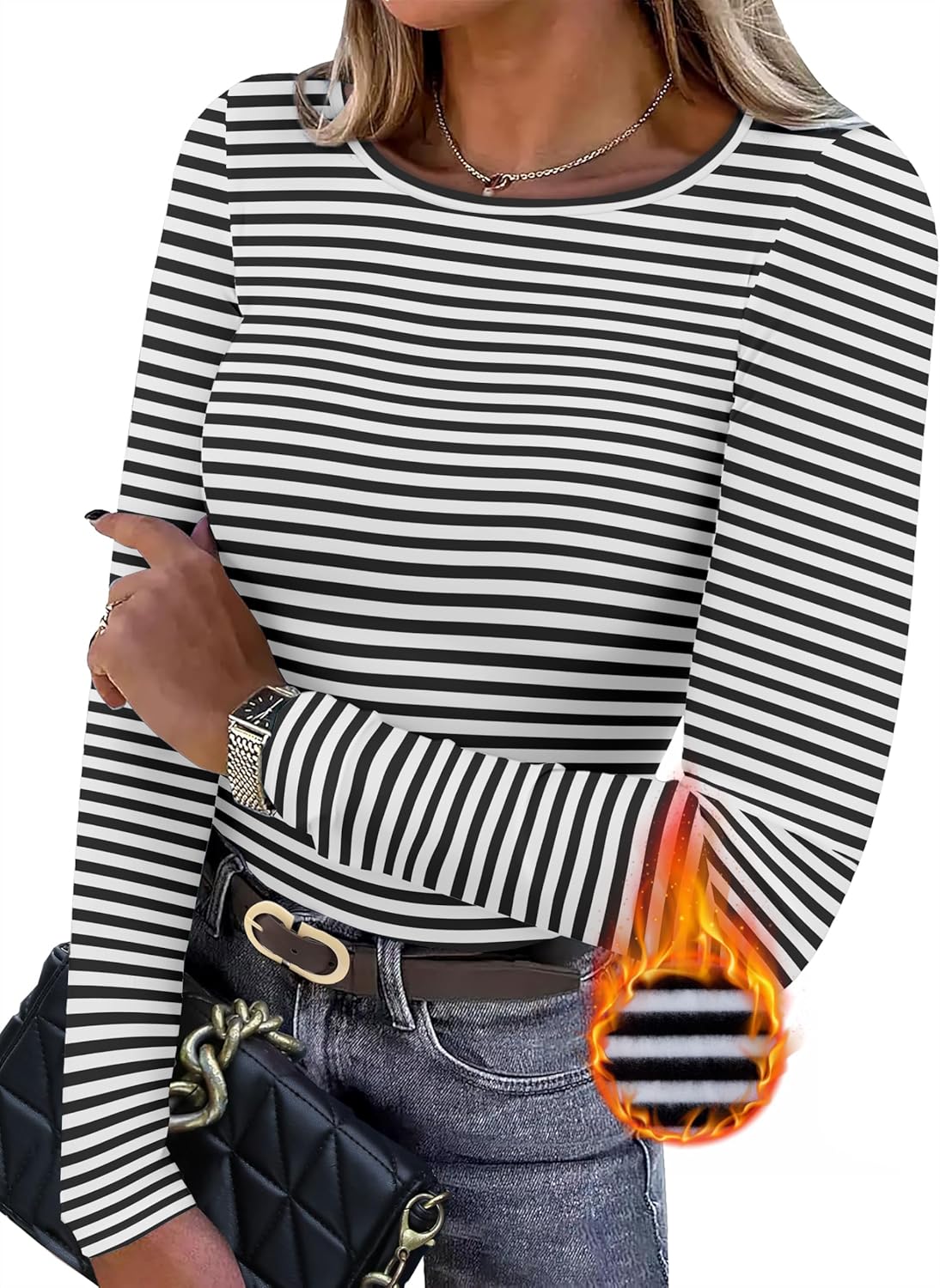 Long Sleeve Thermal Shirt for Women Light Fleece Tops Fall 2025 Crew Neck Casual Basic T-Shirts